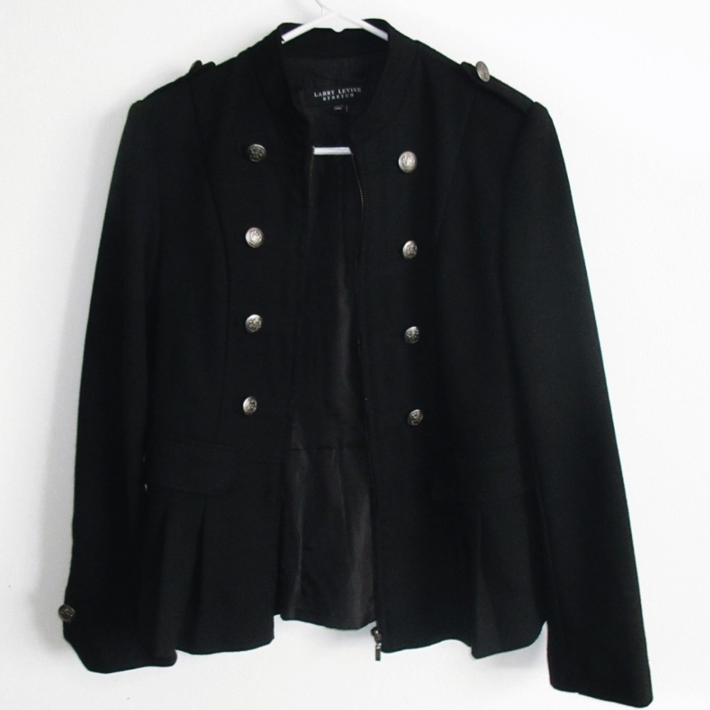 Black Military Zip-Up Blazer with Silver Buttons by Larry Levine Size Small - Picture 5 of 6